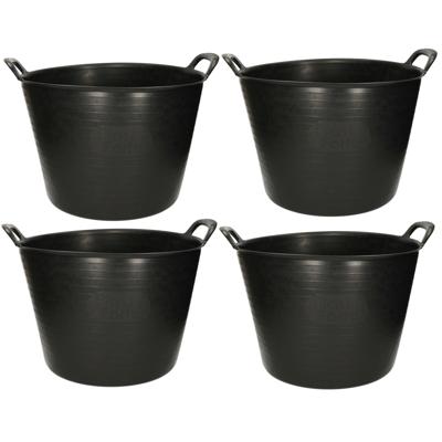 Plasticforte Flexibele kuip emmer - 5x stuks - wasmand - rond - zwart - 42 liter - Opbergmanden