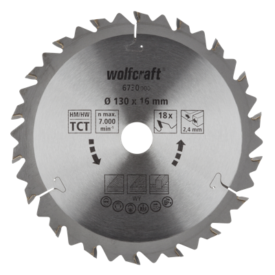 Wolfcraft HM Cirkelzaagblad | 18 td | Ø130 x 16 x 2,4mm | 1 stuk - 6730000