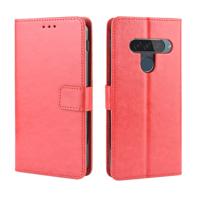 Retro Crazy Horse textuur horizontale Flip lederen case voor LG G8S ThinQ met houder & kaartsleuven & fotolijstjes (rood)