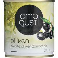 Amogusti Zwarte Olijven Zonder Pit 200 g bij Jumbo
