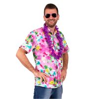 Hawaii shirt/blouse - Verkleedkleding - Heren - Tropische bloemen - roze 56 (2XL)  -