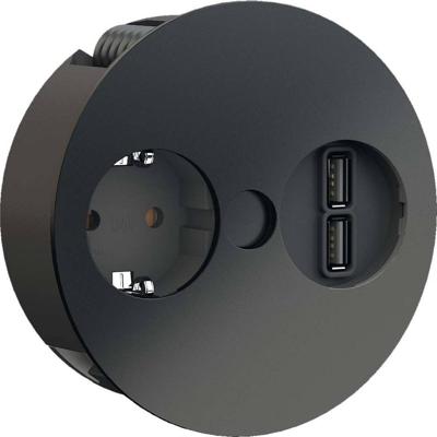 BACHMANN TWIST 1x geaard stopcontact, adereindhulzen, USB oplader, geaarde inbouwstekker, zwart, 2 m