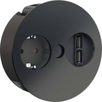 BACHMANN TWIST 1x geaard stopcontact, adereindhulzen, USB oplader, geaarde inbouwstekker, zwart, 2 m