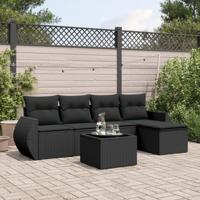 6-delige Loungeset met kussens poly rattan zwart