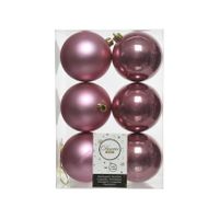 6 onbreekbare kerstballen velours roze 8 cm