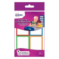 Avery Family weerbestendige etiketten, ft 4,5 x 6,5 cm, etui met 16 etiketten in geassorteerde kleuren