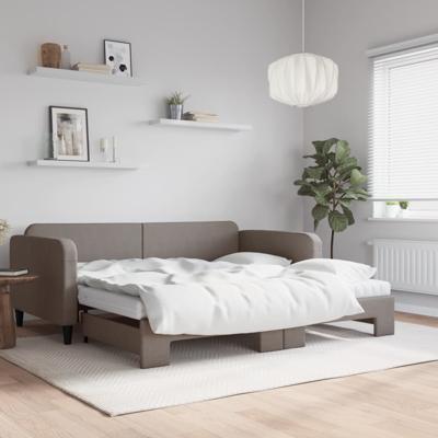 Slaapbank met onderschuifbed en matrassen 100x200 cm stof taupe