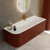 Badmeubel Mondiaz Kurve-Dlux | 125 cm cm | Meubelkleur Ruby | Wastafelkleur Opalo | Solid surface | Wasbak rechter zijde spoelbak | 1 kraangat