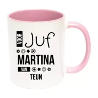Voor Juf mok met naam (roze)
