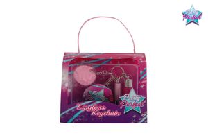 Pretty Perfect pom pom sleutelhanger met 2x lipgloss en spiegel roze