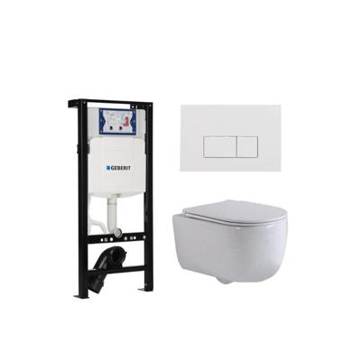 QeramiQ Dely Swirl Toiletset - 36.3x51.7cm - Inbouwreservoir met Geberit UP320 spoelmechanisme - slimzitting - glans witte bedieningsplaat - rechthoekige knoppen - wit glans SW1381697/SW706187/SW1000766/SW1026256