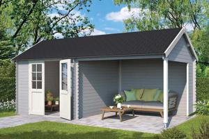 Outdoor Life Products | Tuinhuis met Overkapping Fraya 570 x 275 | Gecoat | Platinum Grey-Wit