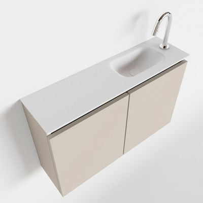 Toiletmeubel Mondiaz Ture | 80 cm | Meubelkleur Linen | Eden wastafel Talc Rechts | 1 kraangat
