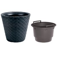 Kunststof Matuba rotan bloempot/plantenpot antraciet 40 cm inclusief binnenpot