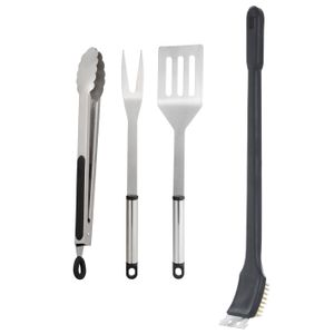 BBQ/barbecue gereedschap set 4-delig RVS inclusief schoonmaakborstel