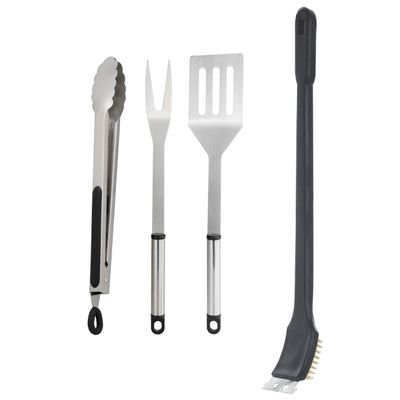 BBQ/barbecue gereedschap set 4-delig RVS inclusief schoonmaakborstel