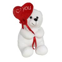 Pluche knuffelbeer met I Love hartje - wit/rood - 30 cm