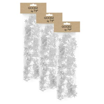 Spiraal kerstslinger - 3x - wit - folie - 750 cm - met sterren - kerstboomslinger