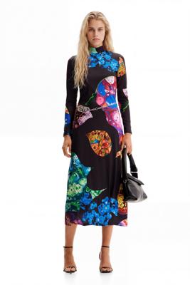 Slim fit midi-jurk met mineraalprint - BLACK - XS Slim fit midi-jurk met mineraalprint - BLACK - XS