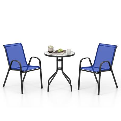 3-delig Balkonmeubelset Bistrotafel met 2 Stapelbare Stoelen Bistroset Balkonset Tuinset Blauw