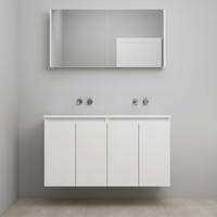On-Line Badkamermeubelset - 120 cm - Bouwpakket - Greeploos 4 Deuren - Acryl Wastafel - zonder Kraangat - Spiegelkast - Hoogglans Wit