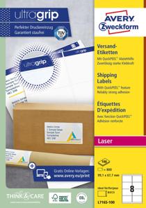 Avery L7165, Verzendetiketten, Laser, Ultragrip, wit, 100 vellen, 8 per vel, 99,1 x 67,7 mm