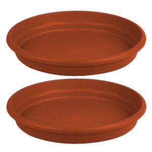 Set van 2x stuks bloempot/plantenpot onderschaal terra cotta kunststof diameter 22 cm - Plantenpotten