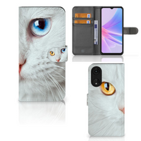 OPPO A78 5G | A58 5G Telefoonhoesje met Pasjes Witte Kat