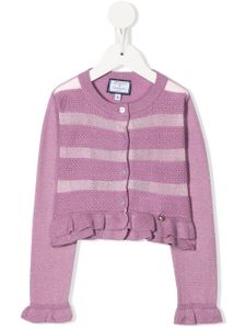 Simonetta cardigan rayé à ourlet volanté - Rose