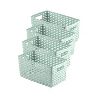 Opbergmand - 4x - Kastmand - rotan kunststof - mintgroen - 5 Liter - 15 x 28 x 13 cm