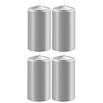 Enlightening Candles Cilinder stompkaars - 4x - zilver - D6 x H10 cm - 36 branduren