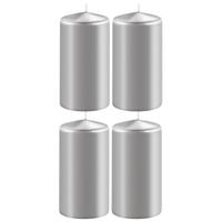 Enlightening Candles Cilinder stompkaars - 4x - zilver - D6 x H10 cm - 36 branduren