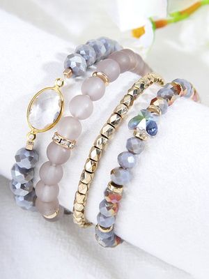 4 stuks Vrije tijd Blauw Kristal meerlaags Armband Set