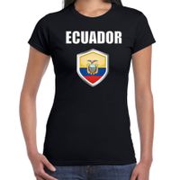 Ecuador landen supporter t-shirt met Ecuadoriaanse vlag schild zwart dames - thumbnail