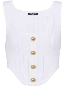 Balmain haut en maille à détail de corset - Blanc