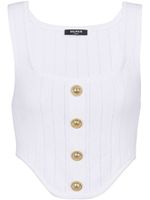 Balmain haut en maille à détail de corset - Blanc
