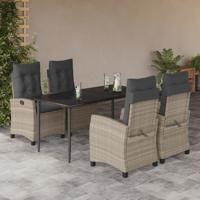 5-delige Tuinset met kussens poly rattan lichtgrijs