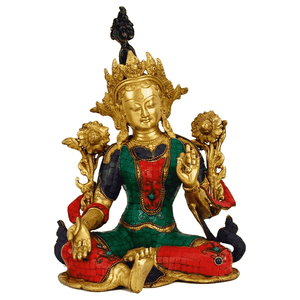 Tara Boeddha Beeld Groene Tara Groen/Goudkleurig - 40 cm