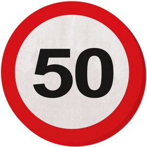 60x Papieren servetjes 50 jaar verkeersbord thema feestartikelen 33 cm rond