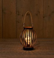 B.o.t. lantaarn rond zwart/lamp met koperdraad 22cm / 3aaa 6h/18h timer - Anna's Collection