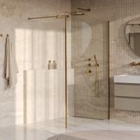 BRAUER Oblivion Inloopdouche - 130x200cm - 40cm zijwand - glascoating - helder glas - geborsteld goud PVD GS-OBI2H13040200GG