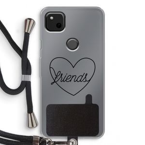 Friends heart black: Pixel 4a Transparant Hoesje met koord