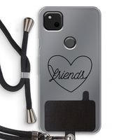 Friends heart black: Pixel 4a Transparant Hoesje met koord