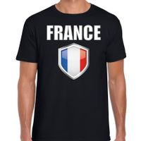Frankrijk landen supporter t-shirt met Franse vlag schild zwart heren