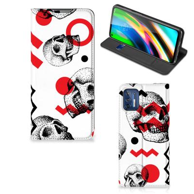 Mobiel BookCase Motorola Moto G9 Plus Skull Red