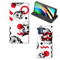 Mobiel BookCase Motorola Moto G9 Plus Skull Red