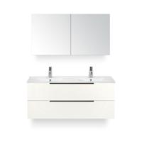 Seville Badmeubelset 120 cm - 2 laden Wit Hoogglans Edge - Wastafel Enjoy Dubbel - met Spiegelkast