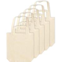 5x canvas tas met dubbel hengsel - beige - 38 x 42 cm- katoen - boodschappen draagtas/shopper