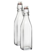 Bormioli Rocco beugelfles/weckfles - 2x - 1 liter - glas - vierkant - water/olie/azijn/sapjes - thumbnail