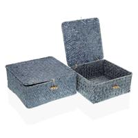 Veelzijdige mand Versa Blauw Zeealgen 23 x 10 x 23 cm 20 x 20 x 9 cm Met deksel (2 Stuks)